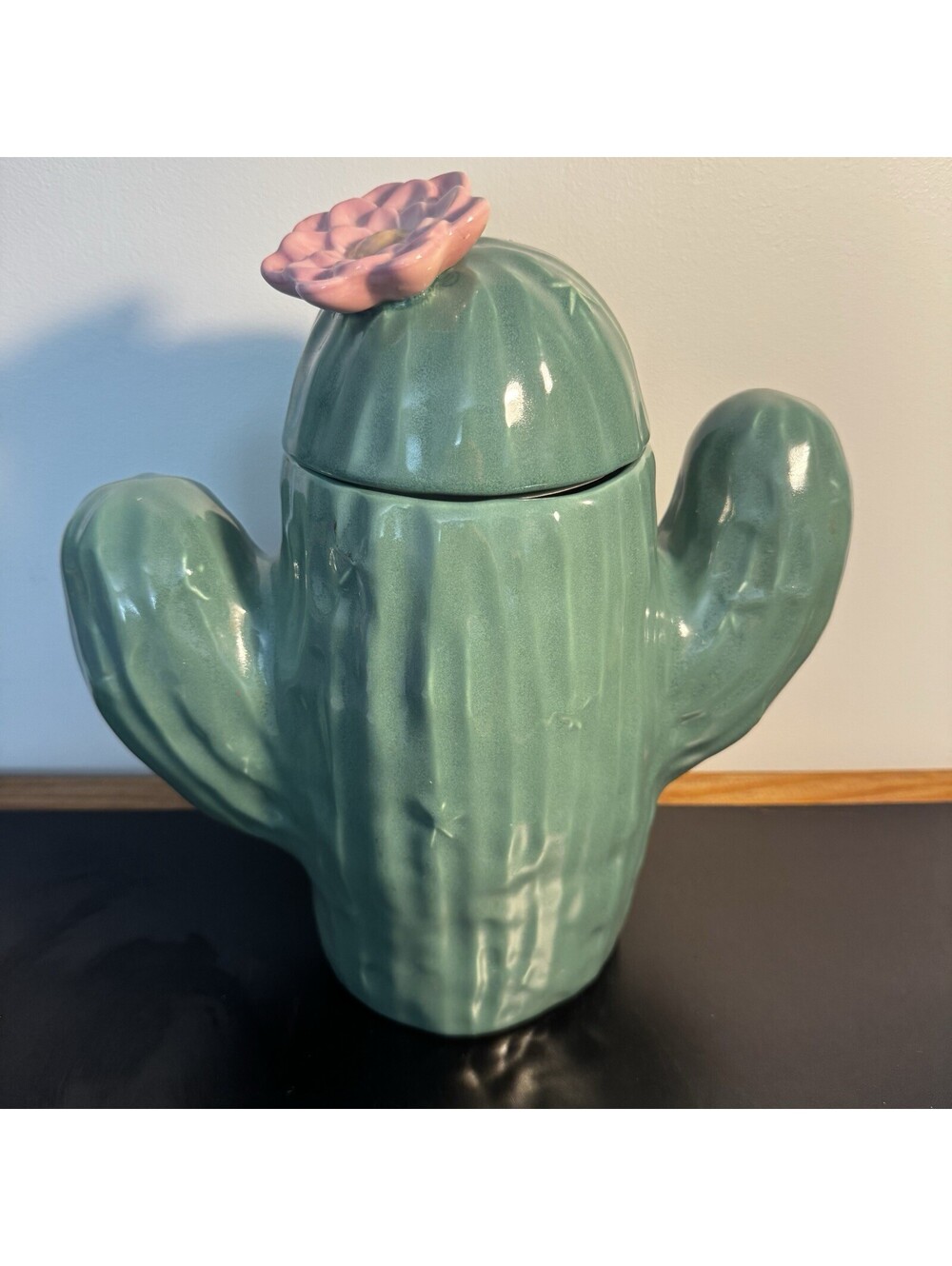 Vintage Treasure Craft Saguaro Cactus Cookie Jar w/ Pink Flower 13" Made in USA
